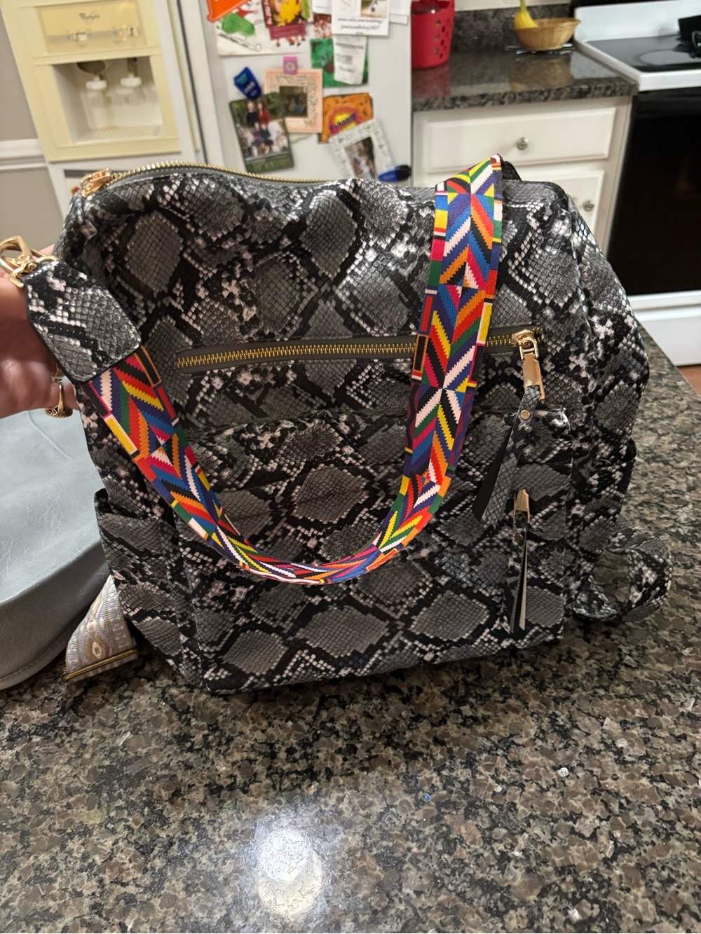 Snake Print Women's Tote Bag/Backpack with Colorful Strap